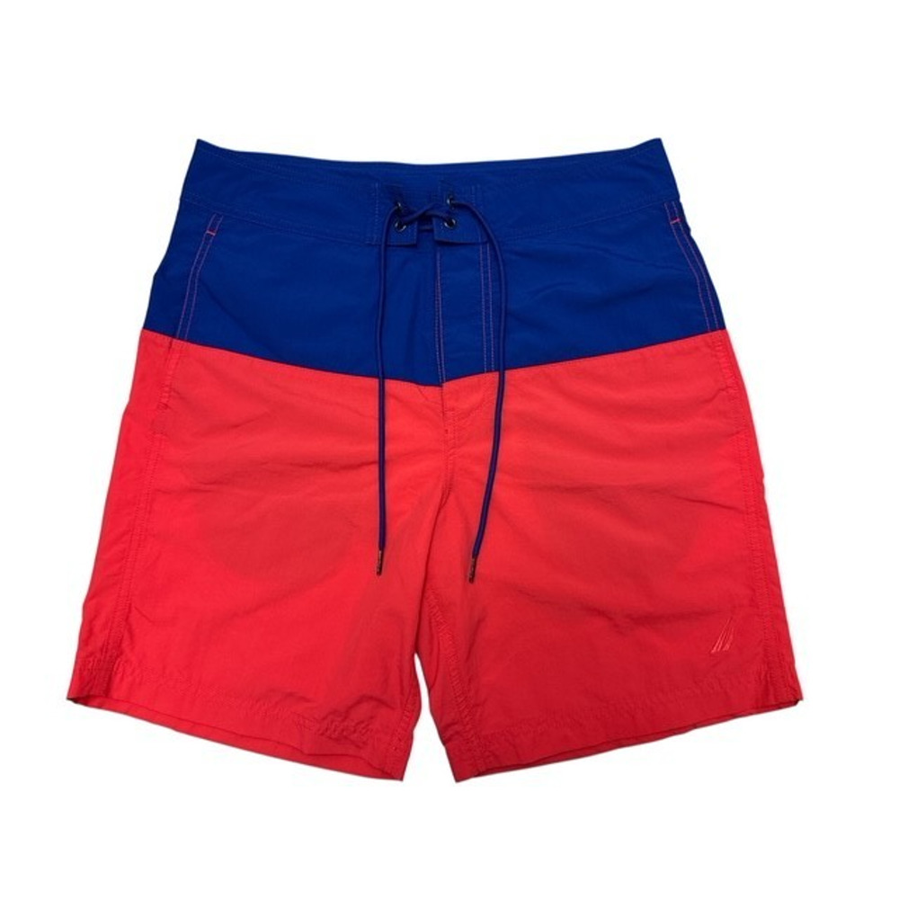Nautica Mens 32 Board Shorts Royal Blue Orange Swim Trunks 7.5" Inseam Quick Dry